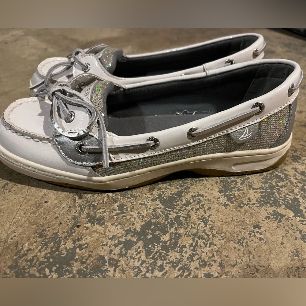 White glitter sparkle Sperry shoes